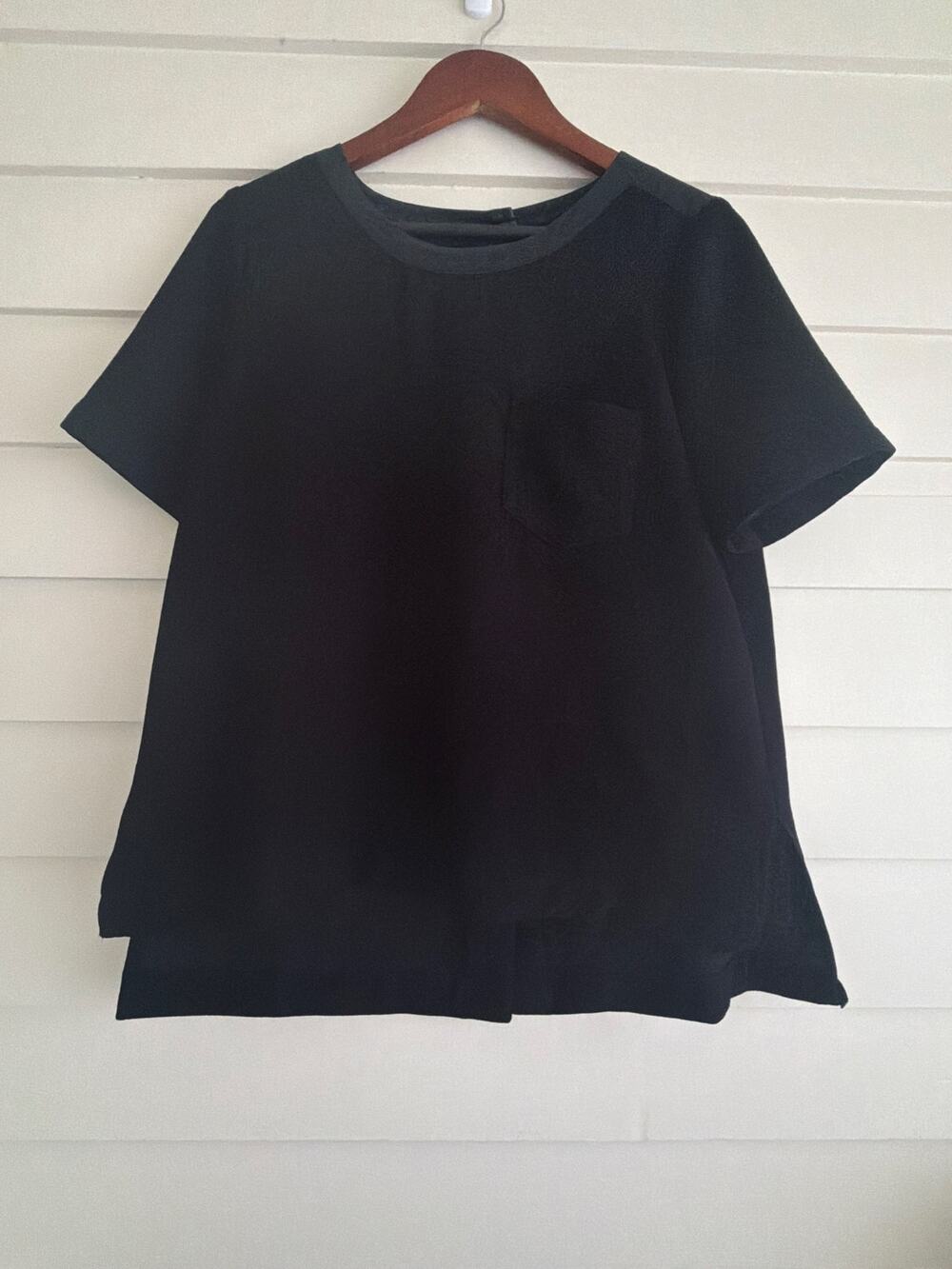Vintage Look Black Silk Trim Shift Blouse Mod Minimalist Chanel Jackie O Top